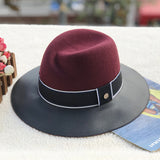 Fedora Hat Autumn and Winter Women's Wool Felt Hats Leather Stitching Jazz Top Hat