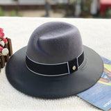 Fedora Hat Autumn and Winter Women's Wool Felt Hats Leather Stitching Jazz Top Hat
