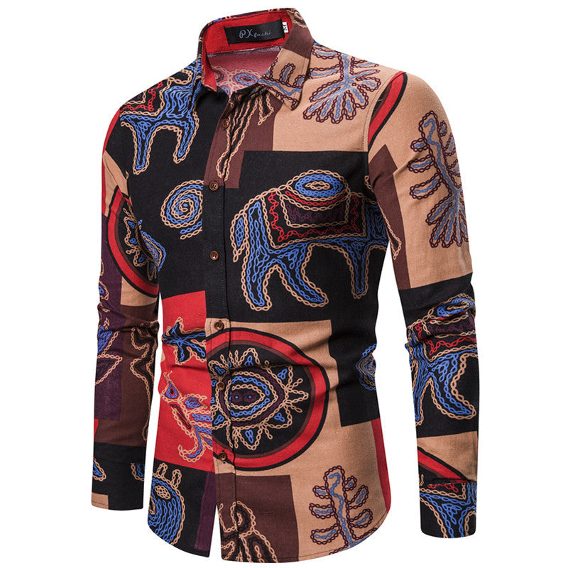 Men's Clothing Color Printing Men's Casual Long Sleeve Fashion Slim Fit plus Size Shirt Men Shirt