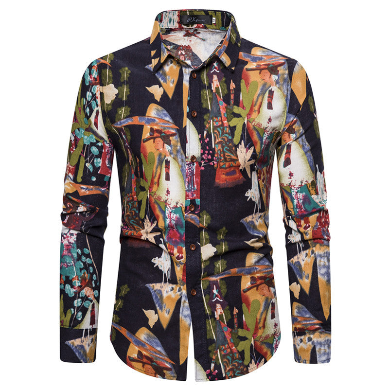 Men's Clothing Color Printing Men's Casual Long Sleeve Fashion Slim Fit Men's plus Size Shirt Men Shirt