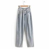 100 Cotton Jeans Women High Waist Loose and Slimming Wide Leg Daddy Pants Female Mop Trousers