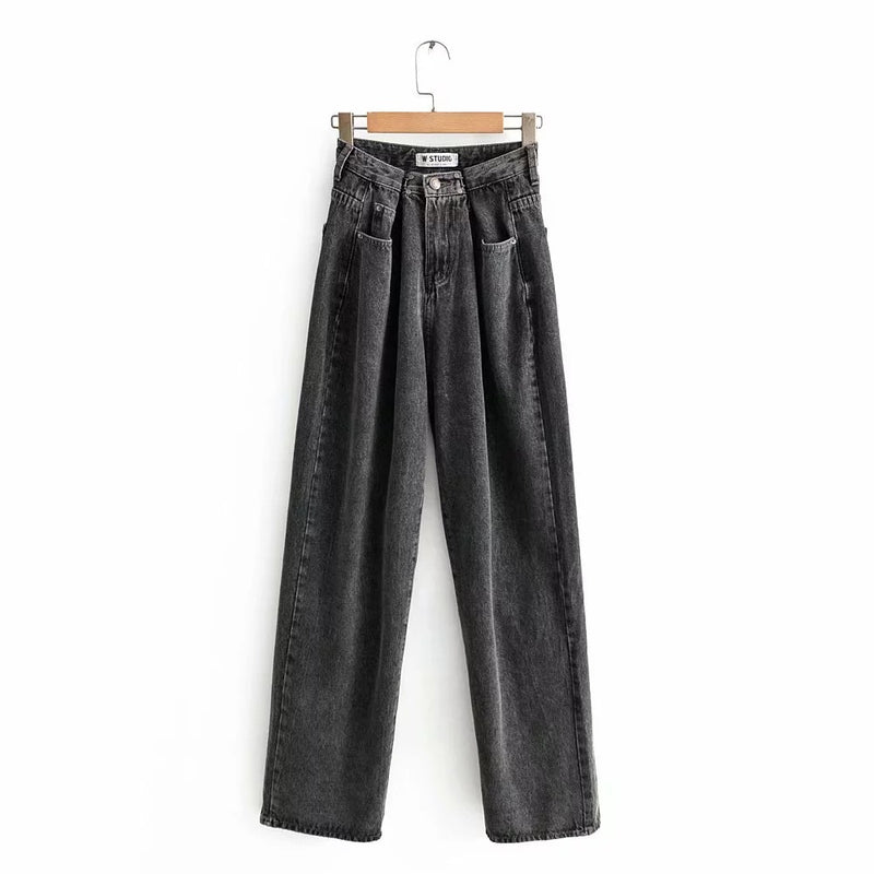 100 Cotton Jeans Women High Waist Loose and Slimming Wide Leg Daddy Pants Female Mop Trousers