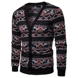 Men's Fall Winter Men Christmas Deer Fashion Colorblock Casual Cardigan Sweater Coat Men Cardigan Sweater