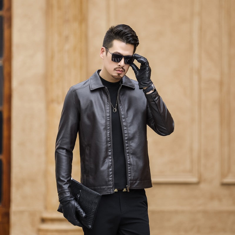 1970 East West Leather Jacket Spring and Autumn Lapel Leather Jacket Men's Motorcycle Jacket Top