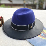 Fedora Hat Autumn and Winter Women's Wool Felt Hats Leather Stitching Jazz Top Hat