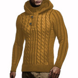 Men's Turtleneck Fashion Hooded Sweater Twist Pattern Leisure Pullover Sweater Men Pullover Sweater