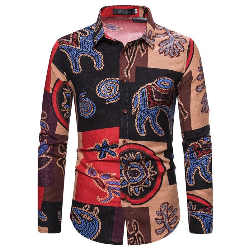 Men's Clothing Color Printing Men's Casual Long Sleeve Fashion Slim Fit plus Size Shirt Men Shirt