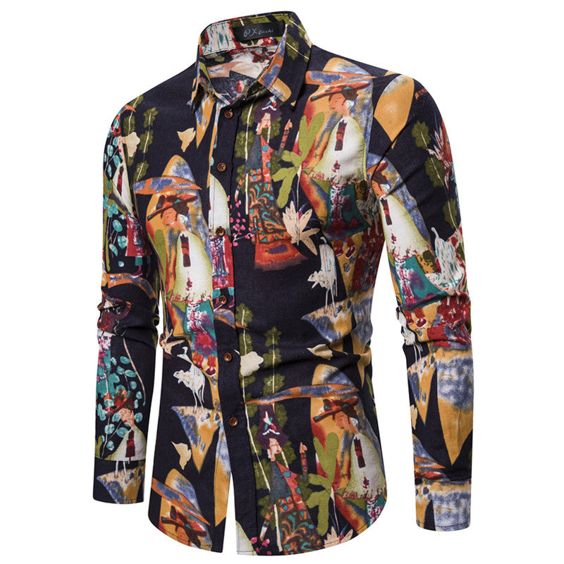 Men's Clothing Color Printing Men's Casual Long Sleeve Fashion Slim Fit Men's plus Size Shirt Men Shirt