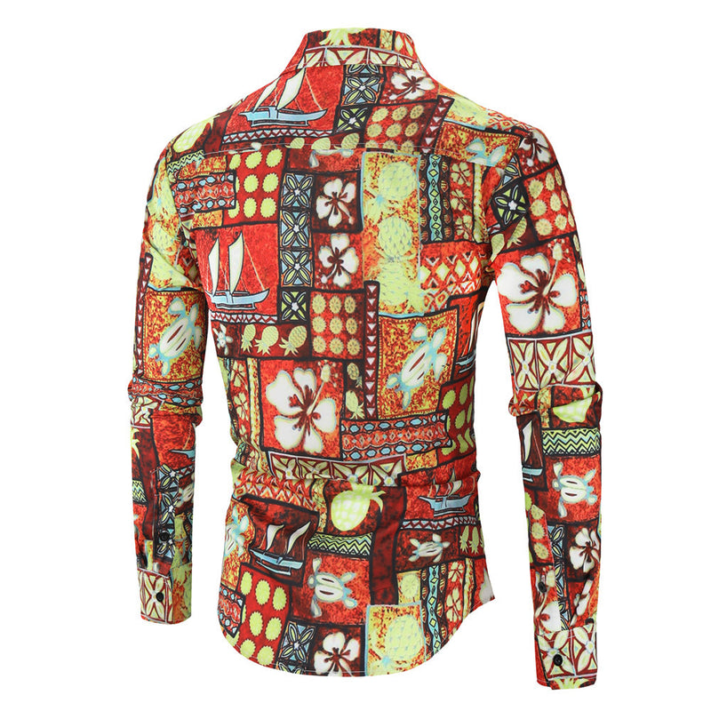 Men's Long-Sleeve Shirt Fashion Printed Casual Shirt Large Size Retro Sports Trendy Men Shirt