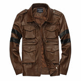 Two Tone Leather Jacket Men's Three-Dimensional Pocket Coat Multi-Pocket Leather Jacket Resident Evil