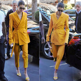 Women Pants Suit Uniform Designs Formal Style Office Lady Bussiness Attire Fall Winter Fashion Casual Yellow Suit Jacket Suit Trousers