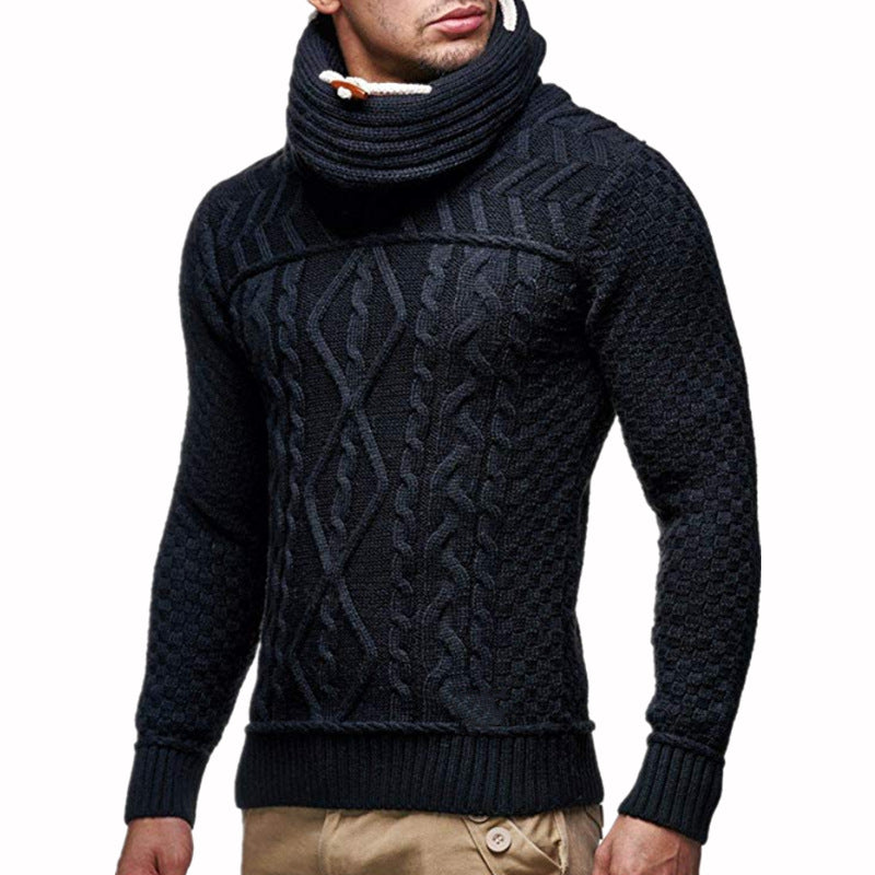 Men's Fashion Cascading Collar Knitwear Sweater Casual Twist Weave Sweater Men Pullover Sweaters