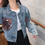 Denim Sparkle Jacket Spring and Autumn Denim Jacket Petite Top