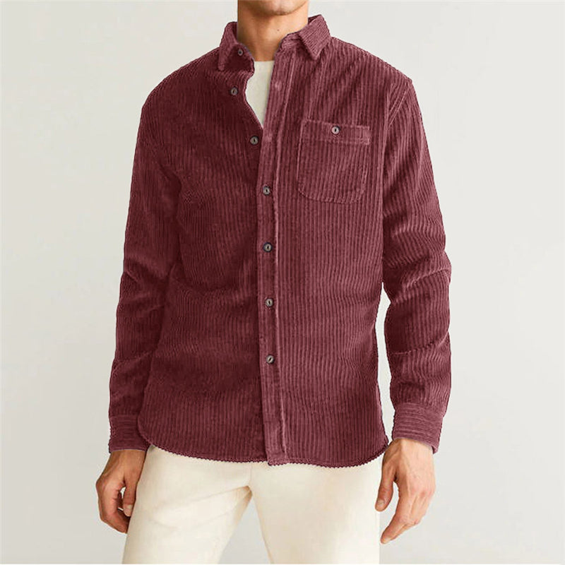 Maroon Colour Shirt Cardigan Square Collar Plus Velvet