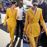 Women Pants Suit Uniform Designs Formal Style Office Lady Bussiness Attire Fall Winter Fashion Casual Yellow Suit Jacket Suit Trousers