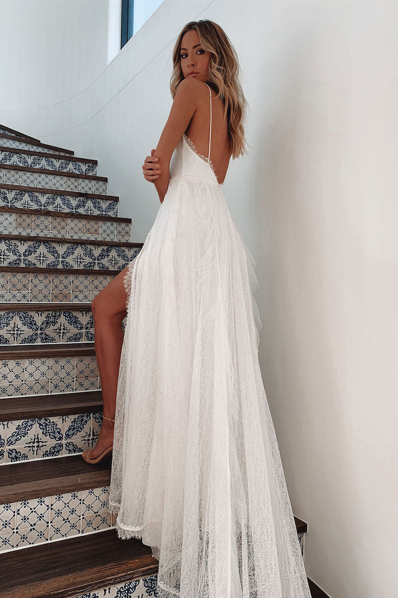 Bohemian Chic Wedding Dress Sexy Sleeveless Split Dress Midi Dress