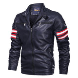 80's Leather Jacket Men's PU Leather Slim Stand Collar Biker's Leather Jacket Youth Coat