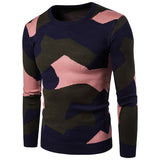 Men's Round Neck Fashion Camouflage Color Matching Casual Sweater Sweater Men Pullover Sweater