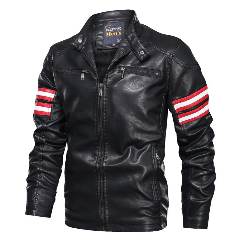 80's Leather Jacket Men's PU Leather Slim Stand Collar Biker's Leather Jacket Youth Coat