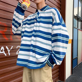 Men Long Sleeve T-Shirts Striped Lapel