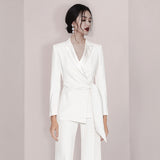 Women Pant Suit Uniform Designs Formal Style Office Lady Bussiness Attire High-End Business Suit White Waisted Small Blazer Wide Leg Trousers Two-Piece Suit