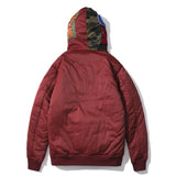 A Ape Print Hoodie Men's and Women's Winter Embroidery Camouflage Stitching Hat Cotton-Padded Coat