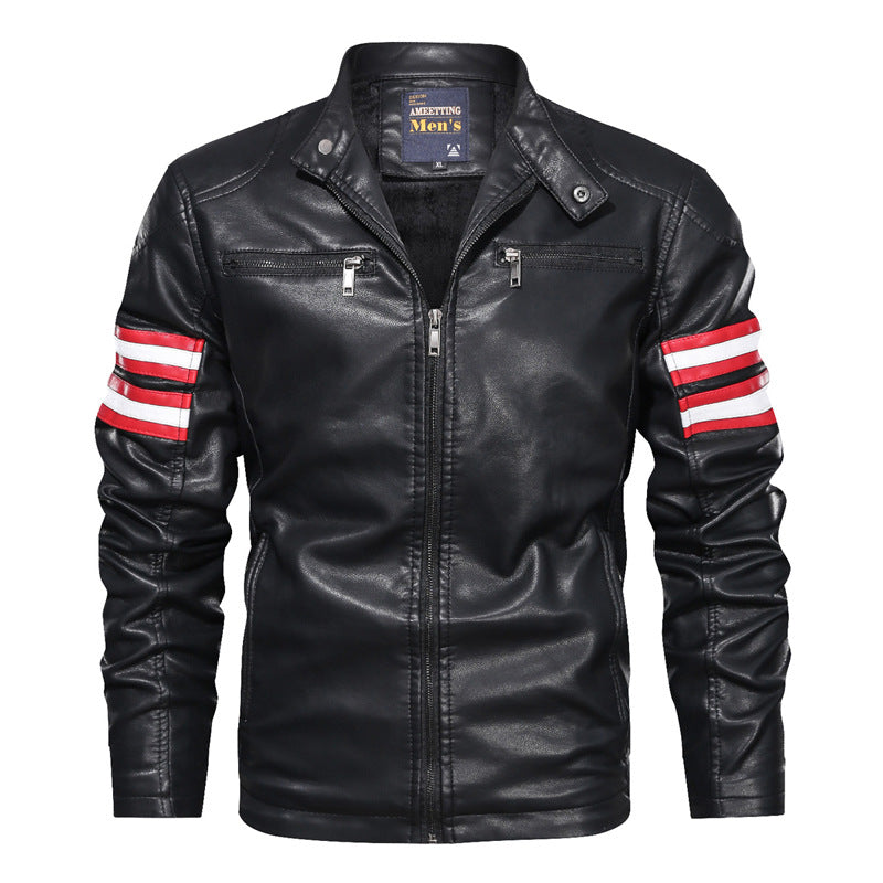 80's Leather Jacket Men's PU Leather Slim Stand Collar Biker's Leather Jacket Youth Coat