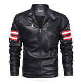 80's Leather Jacket Men's PU Leather Slim Stand Collar Biker's Leather Jacket Youth Coat