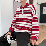 Men Long Sleeve T-Shirts Striped Lapel