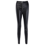 Faux Leather Pants High Waist Casual Crocodile Pattern Leather Pants Women Zipper Skinny Pants