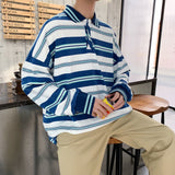 Men Long Sleeve T-Shirts Striped Lapel