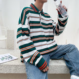 Men Long Sleeve T-Shirts Striped Lapel