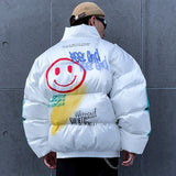 Smiley Printed Men's Winter Clothing plus Size Retro Sports Casual Jacket Loose Top Men Cotton Padded Jacket
