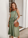 Green Fairycore Dress Solid Color Strap Dress Spring/Summer Temperament Commute Skirt