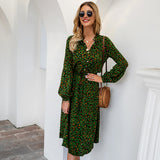 Russian Style Dress Spring/Summer Women's Leopard Print Long Sleeve Midi Dress