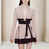 Women Pants Suit Uniform Designs Formal Style Office Lady Bussiness Attire Autumn Lace-up Waist Mid-Long Slim Two-Piece Set Fashion Suit