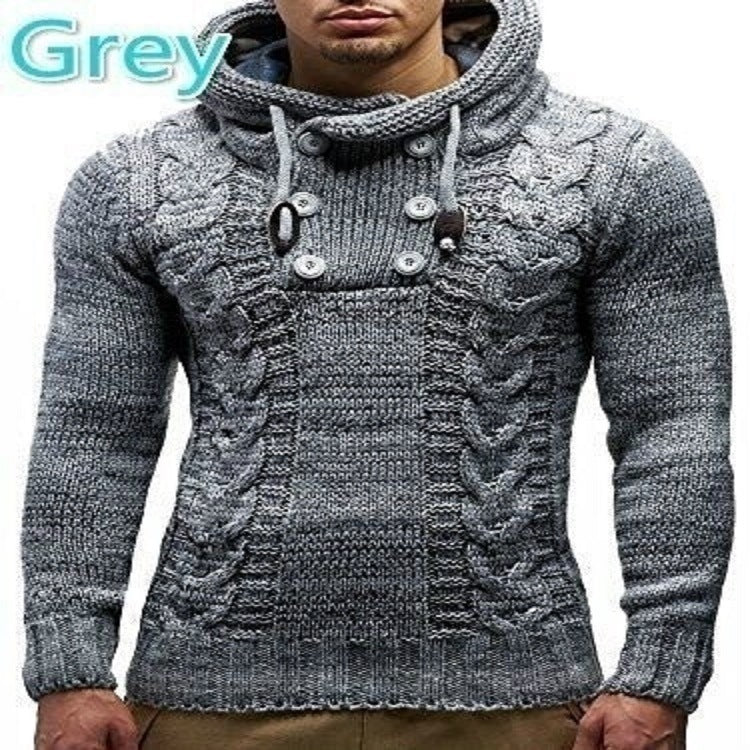 Men's Turtleneck Hooded Pullover plus Size Knitted Sweater Men
