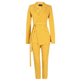 Women Pants Suit Uniform Designs Formal Style Office Lady Bussiness Attire Fall Winter Fashion Casual Yellow Suit Jacket Suit Trousers