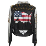 Graffiti PU Leather Jacket Punk Fashion Graffiti Rivet Biker's Leather Jacket