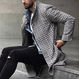 Men Dress Coat Autumn and Winter New Fashion Plaid Lapel Single Breasted Mid-Length Coat