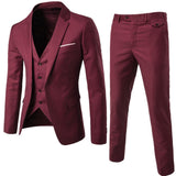Burgundy Suit Leisure Suit Men's Spring and Autumn Formal Suit Jacket Pants