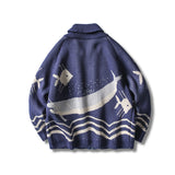Men Fair Isle Sweater Cottagecore Outfits Men's Autumn Winter Retro Lapel Sweater Casual Fairland Big Whale plus Size Retro Sports