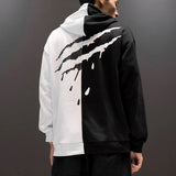 Split Hoodie Demons and Angels Stitching Scratch Print Hooded