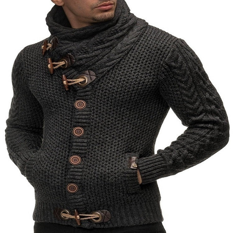Turtleneck Single-Breasted Cardigan Large Size Long Sleeve Knitted Sweater Men