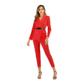 Women Pant Suit Uniform Designs Formal Style Office Lady Bussiness Attire Spring Long-Sleeve Suit Solid Color Suit Two-Piece Set
