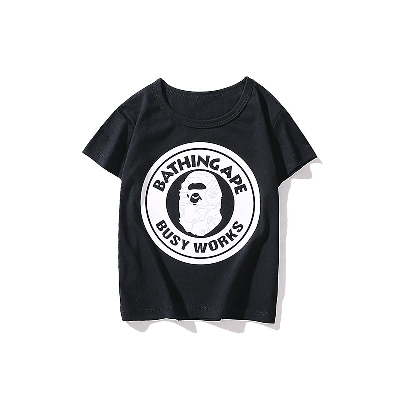 A Ape Print for Kids T Shirt Boys and Girls Spring and Summer Pure Cotton Short Sleeve Casual T-shirt