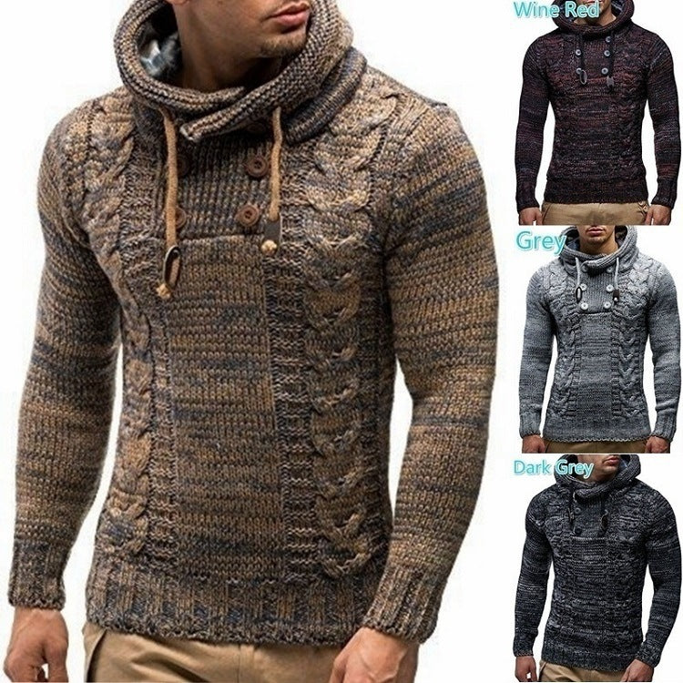 Men's Turtleneck Hooded Pullover plus Size Knitted Sweater Men