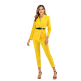 Women Pant Suit Uniform Designs Formal Style Office Lady Bussiness Attire Spring Long-Sleeve Suit Solid Color Suit Two-Piece Set
