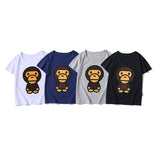 A Ape Print Baby Milo for Kids Shirt Children's Wear for Spring and Summer Milo Monkey Cartoon Pattern Cotton Short Sleeve No Stretch Crew Neck T-shirt