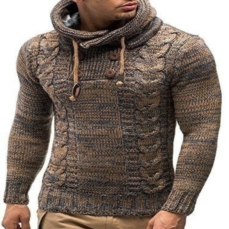 Men's Turtleneck Hooded Pullover plus Size Knitted Sweater Men